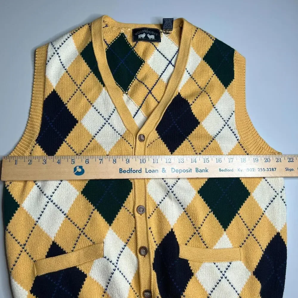 Woods & Gray Sweater Vest Men’s L Tartan Plaid VTG 90s Tennis V-Neck Golf Preppy - Picture 5 of 9